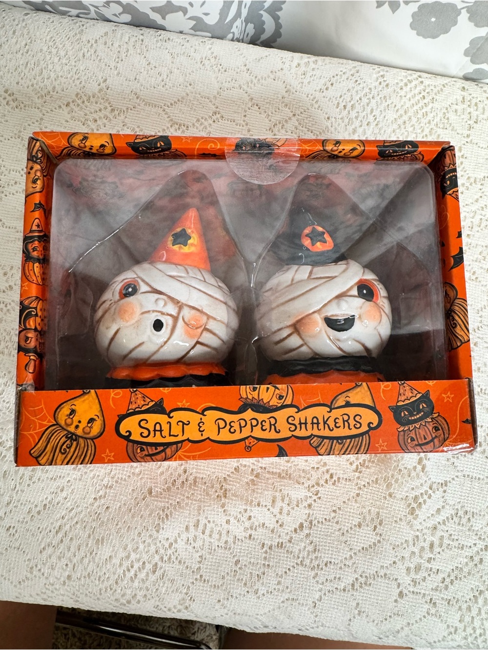 Design by Johanna Parker Halloween Mummy Salt & Pepper Shakers NIB New in Box